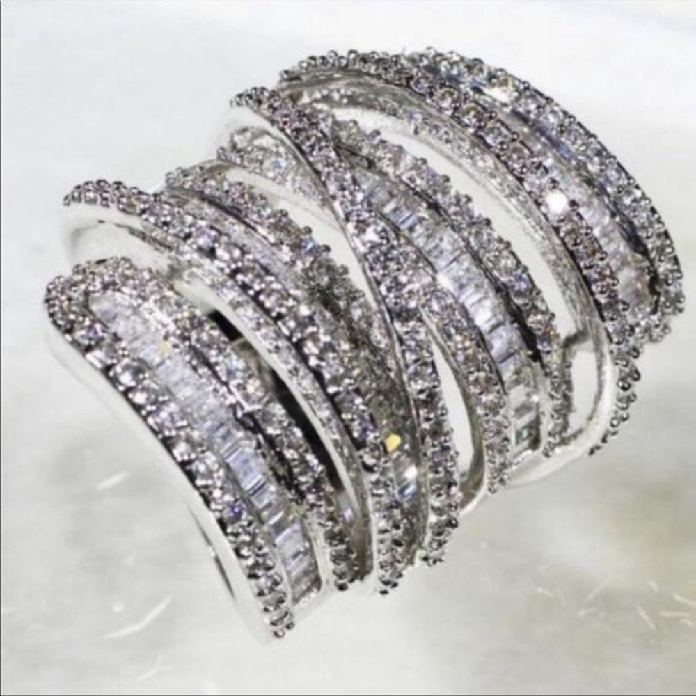 BAGUETTE 6.4 CT DIAMOND 925 STERLING SILVER RING - Picture 4 of 7